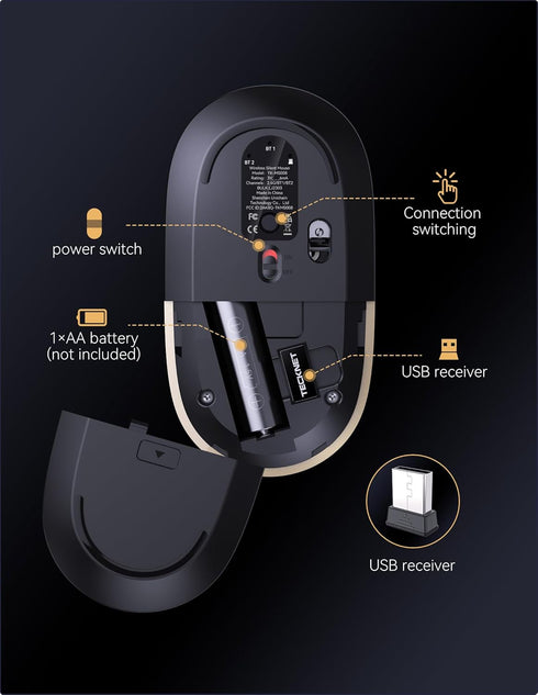 TECKNET Wireless Bluetooth Mouse, 3 Mode(Dual Bluetooth+2.4Ghz) Silent Computer Mouse Bluetooth Compatible with Chromebook MacBook Pro Air, Ambide...