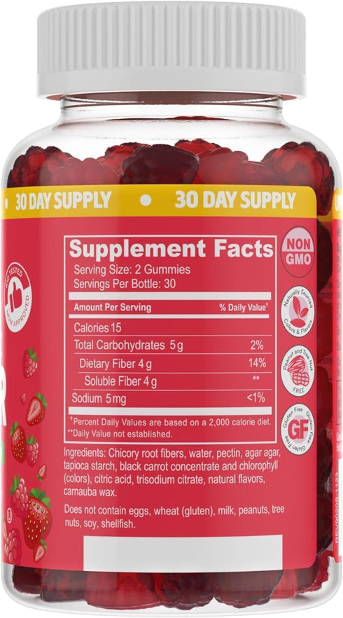 Sugar Free Prebiotic Fiber Gummies for Adults Kids Mixed Berry Flavor Plant Supplement for Women Men, Daily Digestive Health Regularity 60 Count (...