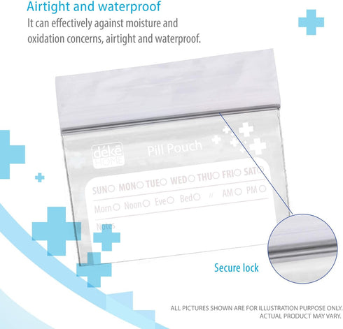 Deke Home - 100 Pack Clear Resealable Pill Bags (4x2.75 in), Travel Medicine Pouches with Write-On Label, BPA-Free Disposable Pill Organizer for M...