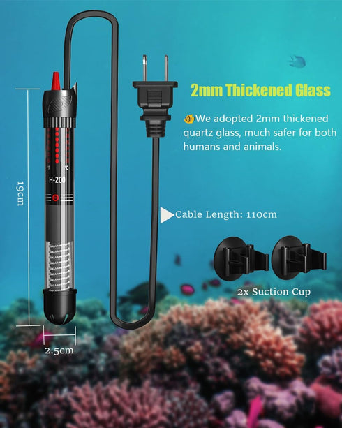 Aquarium Heater 50W, 20 Gallons Tank Submersible Aquarium Heater, Temperature Adjustable, Betta Turtle/Fish Tank Heater, Built-in Thermostat Contr...