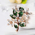 Womens Flower Green Leaf Rhinestone Brooch Pin...