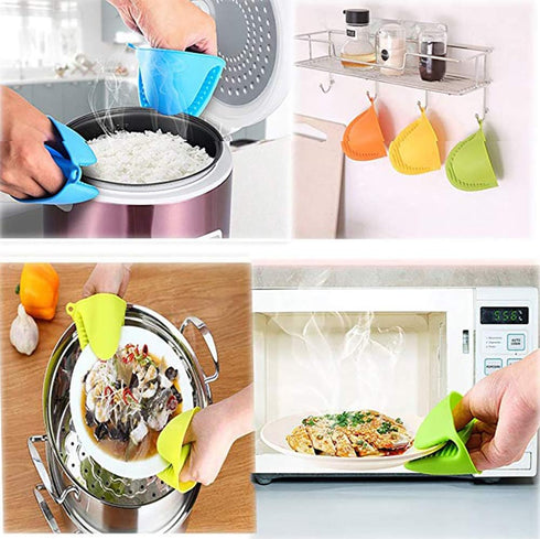 Silicone Cooking Pinch Grips Oven Mitts - Finger Protector Pot Holder for Kitchen,Cooking,Baking,BBQ - Heat Resistant Gloves, 2 Pairs (Blue and Gr...