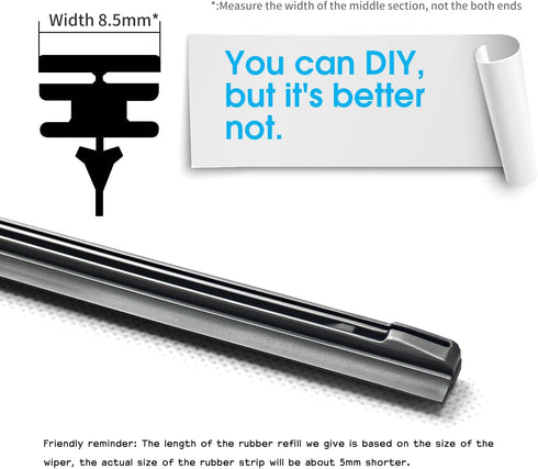 ASLAM Wiper Blade Refills 8.5mm for 16" Hybrid Windshield Wipers(Set of 2)...