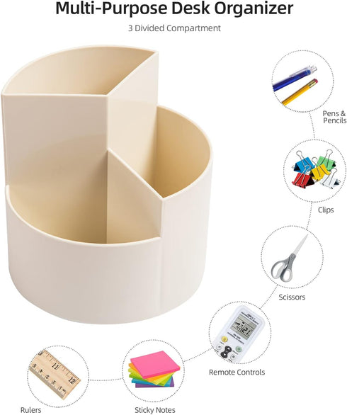 Desk Pencil Pen Holder, 3 Slots 360-Degree Spinning Pencil Pen Desk Organizers, Desktop Storage Pen Organizers Stationery Supplies, Cute Pencil Cu...