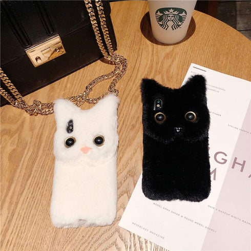SGVAHY Furry Case for iPhone 7/8/SE2/SE3 Cute Cat Black Fur Fluffy Soft Warm Plush Fuzzy with Bling Glitter Protective Case for Women Girls...