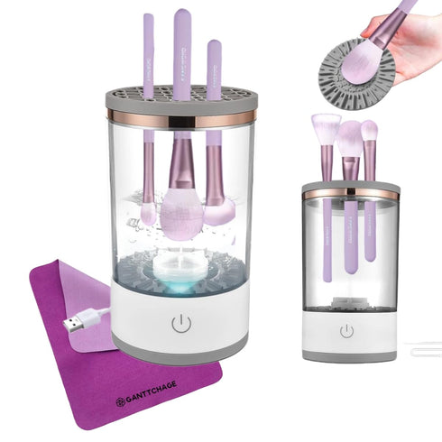 Make Up Brush Cleaner Cleanser Machine,Makeup Brush and Sponge Cleaner Machine,Automatic Makeup Brushes Wash So Quick and Easy to Use(White+Clear)...