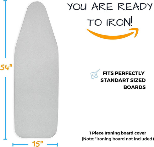 Ironing Board Cover and Pad Standard Size Silicone Coated 4 Layers 15x54 inch Extra Heavy Duty Thick Padding, Heat Reflective, Non Stick Scorch an...
