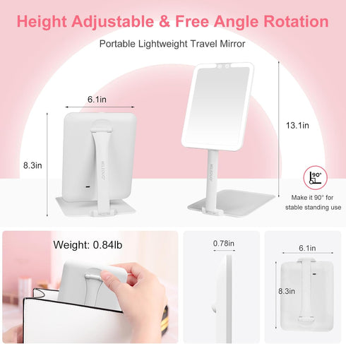MILEDUO Rechargeable Travel Makeup Mirror with Lights, Foldable Compact Mirror with 1500mAh Battery, 3 Color Light Touch Screen for Travel and Wom...
