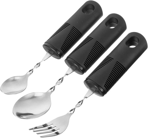 Beavorty Adaptive Utensils 3pcs Curved Spoon Fork with Non- Handles Stainless Steel Eating Silverware for Hand Tremors Elderly...