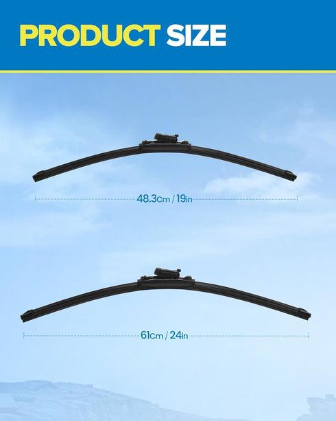 PHILTOP 24"+19" Front Automotive Replacement Windshield Wiper Blades for Jetta 2011-2019, Passat 2012-2018, GTI 2006-2012, CC 2013-2017 Set of 2...