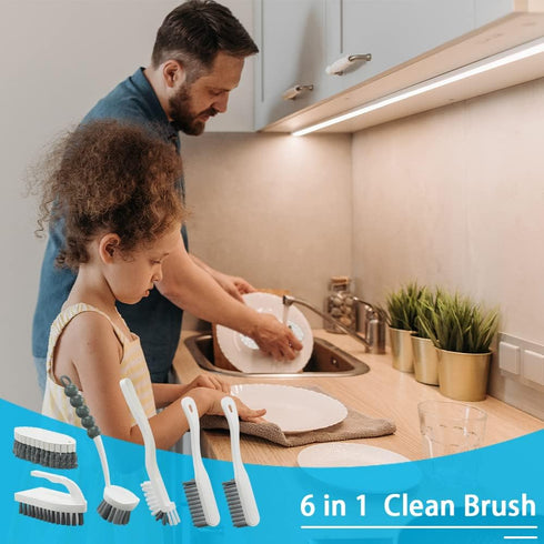 6 PCS Cleaning Brush, Scrub Brush Set for Kitchen and Bathroom Household Use with Various Brushes for Cleaning Dishes, Tiles, Corners and Floors...