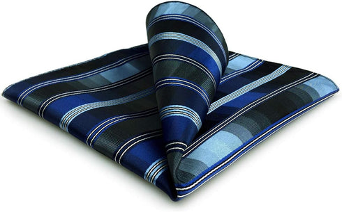 S&W SHLAX&WING Blue Mens Pocket Square Handkerchief Striped for Suit...