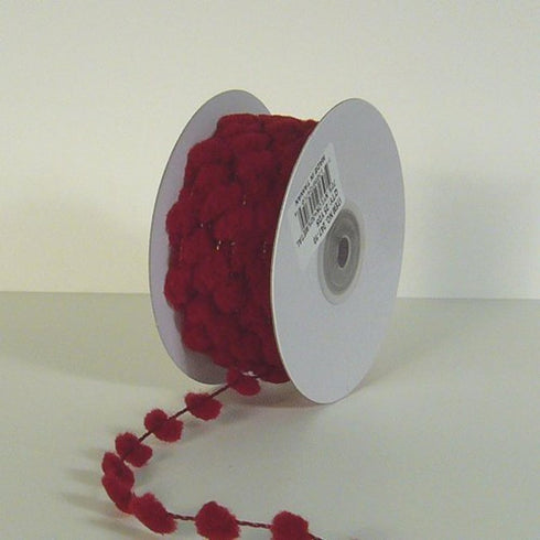 AK TRADING CO. 25 Yards Fuzzy Pom Pom Wired Trim Ribbon Lace - Burgundy...