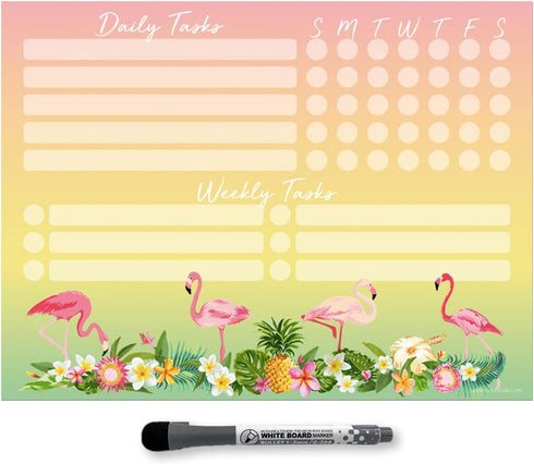 Dry Erase Whiteboard Task Planner | Removable and Restickable Adhesive Decal | Fine-Tip Magnetic Marker Included (9 x 12 inches, Tropical)...