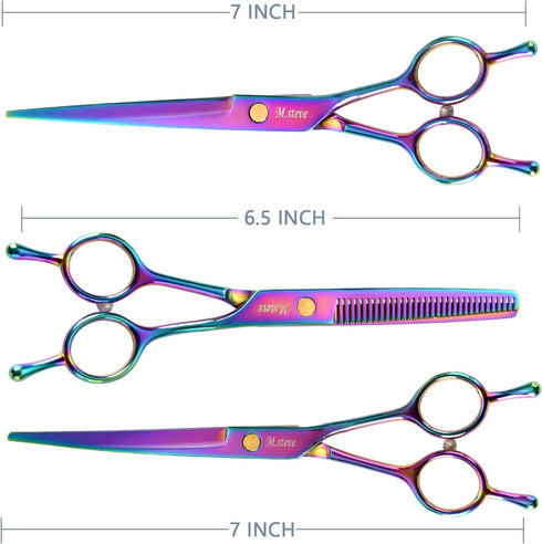 Dog Scissors for Grooming with Safety Blunt Tip, Dog Grooming Scissors Set for Pets, Professional 7 in 1 Grooming Scissors for Dogs and Cats - 6CR...