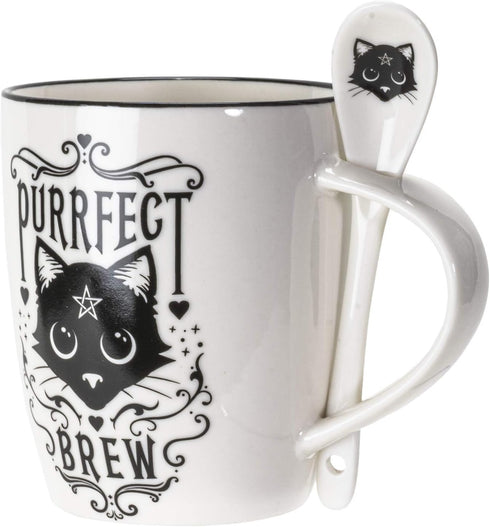 SUMMIT COLLECTION Alchemy Gothic Purrfect Brew Black Cats 11 fl oz Mug and Spoon Set Bone China...