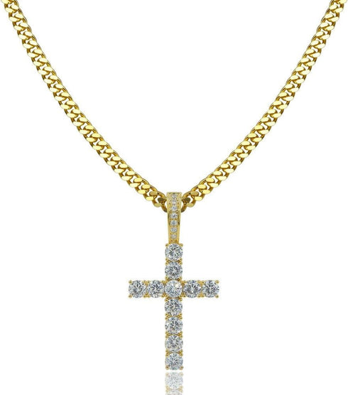 TOPGRILLZ Cross Necklace for Men Gold Necklace for Women Gold Heart Cross Jewelry 14K Silver Plated Solid Iced Cubic Zirconia Stainless Steel Pend...