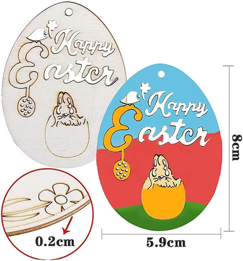 HERZWILD 30Pcs Easter Unfinished Wood Slices Eggs Easter Wooden Eggs Hanging Pendants Decorations Easter Crafts Kits Easter Egg Shape Cutouts Pend...