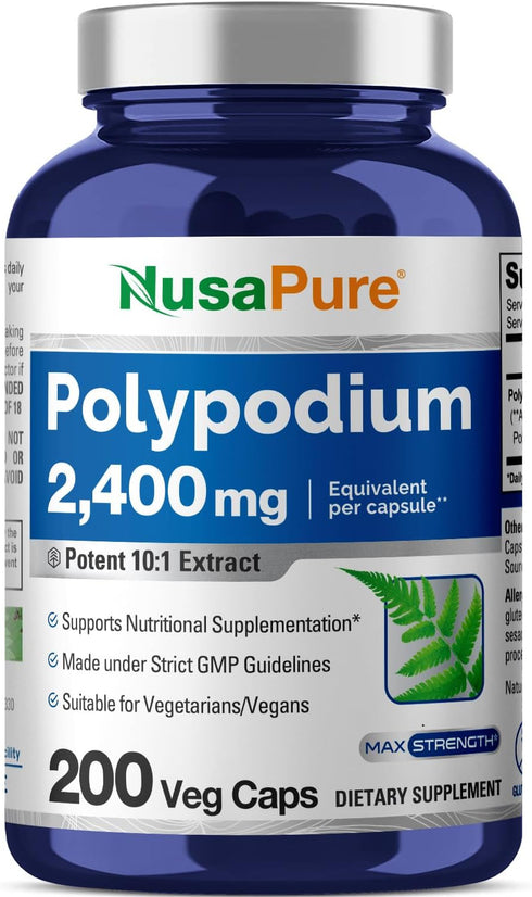 NusaPure Polypodium Leucotomos Extract 2400mg 200 Veggie Capsules (Vegetarian, Non-GMO, Vegan)...