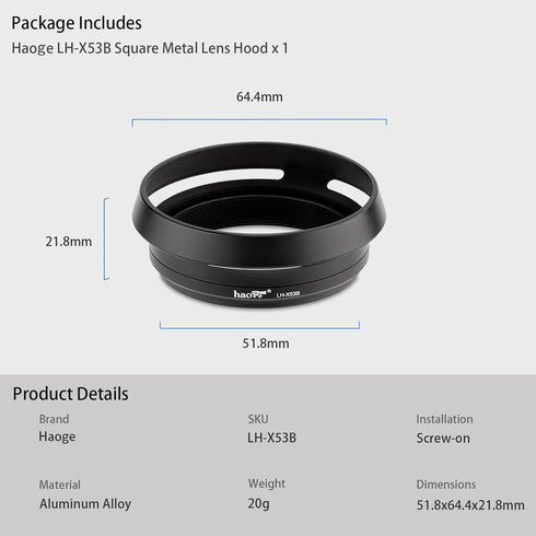 Haoge LH-X53B 3in1 Lens Hood with Adapter Ring with Cap Set for Fujifilm X100VI Fuji FinePix X70 X100 X100S X100T X100F X100V Camera Black replace...