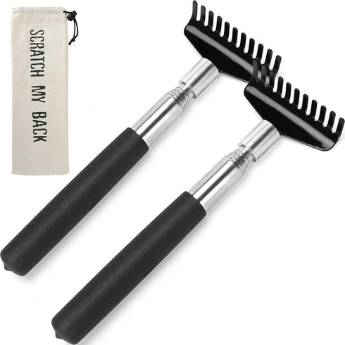 2 Pack Oversized Portable Extendable Back Scratcher, Upgraded Metal Stainless Steel Telescoping Back Scratcher Tool with Canvas Carrying Bag...