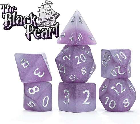 Gate Keeper Games and Dice: Sea Glass Dice: The Black Pearl - 7pc RPG Set, Violet Frosted Matte & Black Powder Resin, Dice for Role Playing Games...