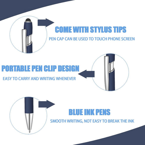 6 Pcs Blue Ink Ballpoint Pen with Stylus Tip 2 in 1 Ballpoint Pen Metal Pens Stylus Pen for Touch Screens School Office Coworkers (Blue)...