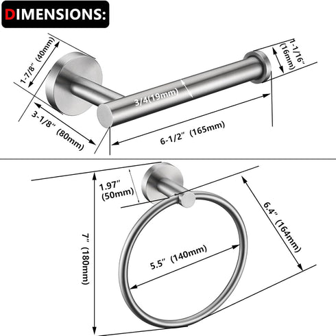 Brushed Nickel Toilet Paper Holder and Hand Towel Ring Set 2 Pieces Bathroom Hardware Accessories Set SUS 304 Stainless Steel Heavy Duty Wall Moun...
