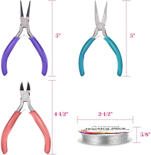 Anezus 7 Pcs Jewelry Pliers and Jewelry Beading Wire Tools Set includes Needle Nose Pliers, Round Nose Pliers, Wire Cutters and Craft Wire for Jew...