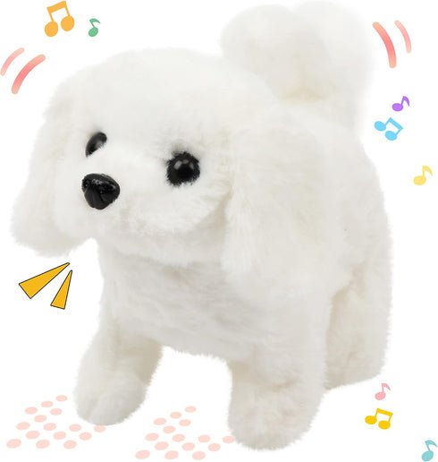 Hopearl Walking Dog Bichon Interactive Electronic Pet Plush Toy Puppy Woof and Moving Animated Nodding Head Gifts for Toddlers Birthday, White, 7'...
