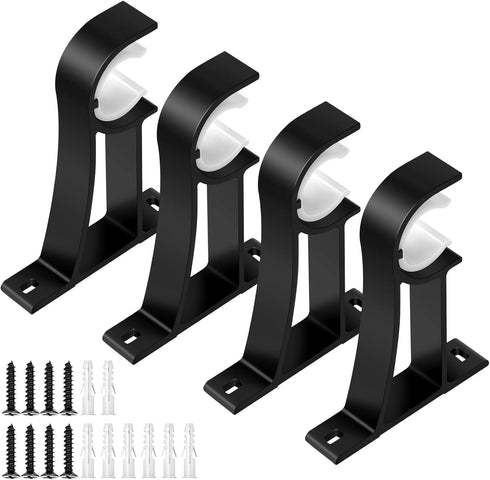 KOLAKO 4 Pack Curtain Rod Bracket, Heavy Duty Curtain Rod Holders Single Decorative Rod Hooks Hanger for 1 Inch Drapes Rod, Black...