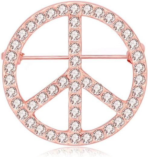 Gold Silver Clear Crystal Peace Symbol Sign Brooch Pin...