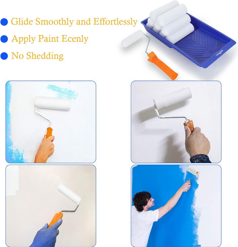 Small Paint Roller Kit, 15PCS 4 Inch Mini Foam Paint Roller Cover with 1 Paint Tray and 1 Roller Frame, Foam Paint Rollers Refills House Painting ...