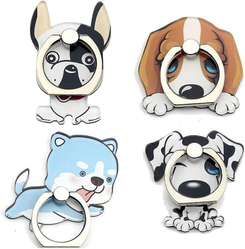 4-Pcs Phone Ring Holder Stand, Cute Animal Dogs Cats Butterfly Ring Stand 360 Rotation Finger Ring Grip Kickstand for Cellphones and Tablets (Dogs...