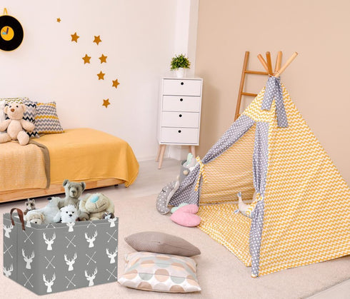 HIYAGON Baby Basket Cute Toy Bin for Boys and Girls Kids Storage Bin Organizer Box Gift Basket Empty Rectangular Deer Room Decor for Home(Grey dee...