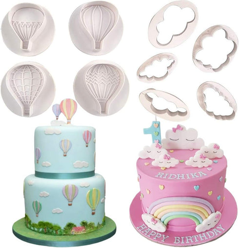 Fewo Set of 9 Hot Air Balloons Cloud Plastic Fondant Cutting Mold Grass Sheep Biscuits Gum Paste Sugar Craft Cookie Cutter Baby Shower Party Cake ...