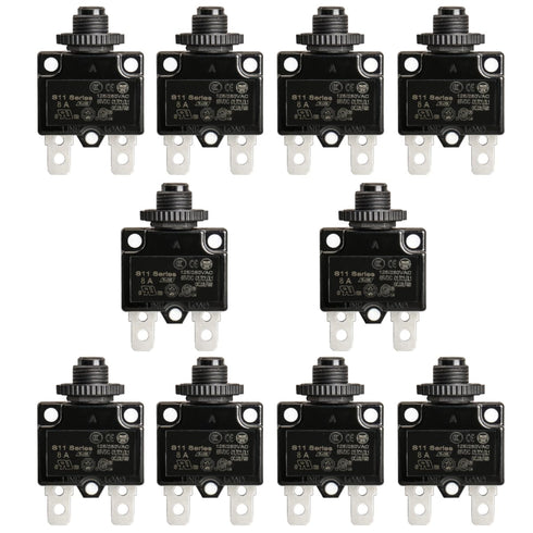 Baomain 8A Circuit Breaker Thermal Overload Protector, S11 Series 125/250VAC/65VDC, Manual Reset Thermal Circuit Breakers Black Pack of 10 (8 Amp....
