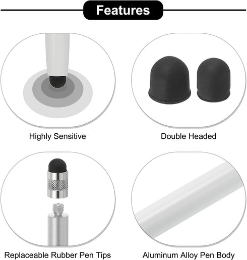 MECCANIXITY 3pcs Stylus Pens for Touch Screens Dual Rubber Tips Capacitive Stylus Universal Tablet Pen Sensitivity Precision, White...