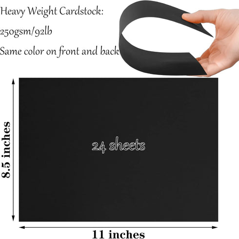 24 sheets Black Cardstock Paper 8.5 x 11 Inches for DIY Cards, Invitations, Scrapbooking and Other Crafts(250gsm/92lb)...