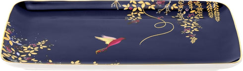 Portmeirion Sara Miller Chelsea Trinket Tray - 7.4 Inch Fine China Tray with 22 Karat Gold, Hummingbird Design in Dark Blue for Cheese Board - Dec...