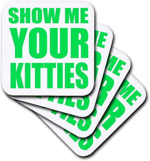 3dRose CST_163933_3 Show Me Your Kitties, Lime Green Ceramic Tile Coasters, Set of 4...