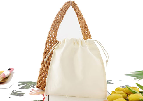 Ayliss Women Mini Clutch Handbag Tote Cotton Crochet Bucket Top-handle Drawstring Beach Woven Fishing Net Pouch Purse...