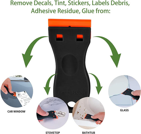 Plastic Razor Blade Scraper, Scraper Tool with 20 PCS Plastic Razor Blades for Removing Labels Adhesive Decals Sticker from Windows Glass (Black)...
