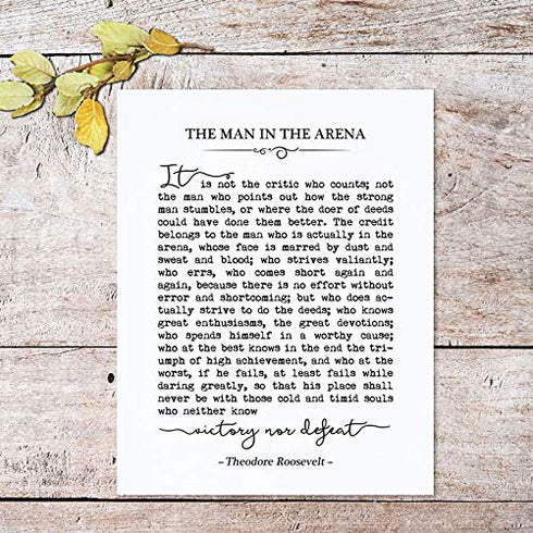The Man in the Arena, Book Quote, Graduation Gift, Inspirational Art, Office Decor, Typography Wall Art, 8x10 inch Unframed...