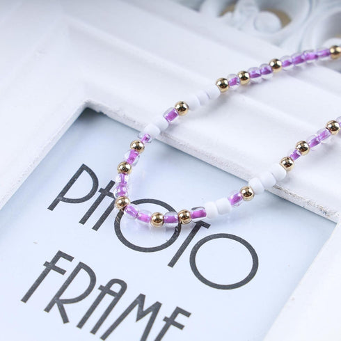 Boho Beaded Anklet Bracelets Purple Beads Woven Chain Anklet Beach Braided Woven Ankle Bracelet Seed Beads Foot Chain Jewelry for Women...