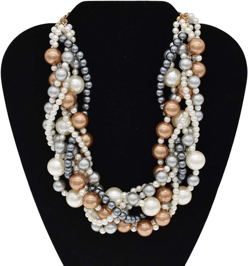 Womens Multi strand Chunky Statement Pearl Necklace Choker for Women Bride Wedding Jewelry set...