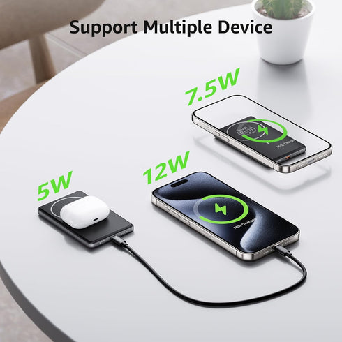 Ultra-Thin Magnetic Power Bank 5000mAh, 0.3in Magsafe Battery Pack Wireless Portable Power Bank Magnetic Charger for iPhone 15/15 Plus/15 Pro/15 P...