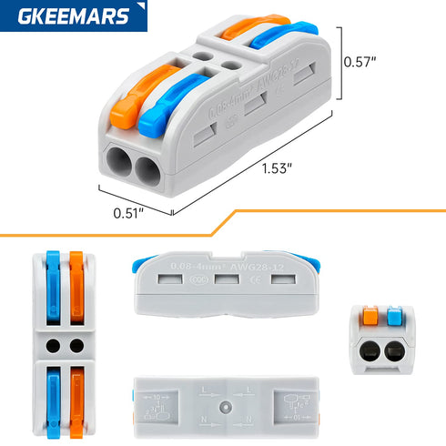 GKEEMARS 50 Pcs 2 Conductor Compact Connectors, Lever Wire Connectors Assortment Pack KV-212 Electrical Connectors Kit - 50 Pcs...