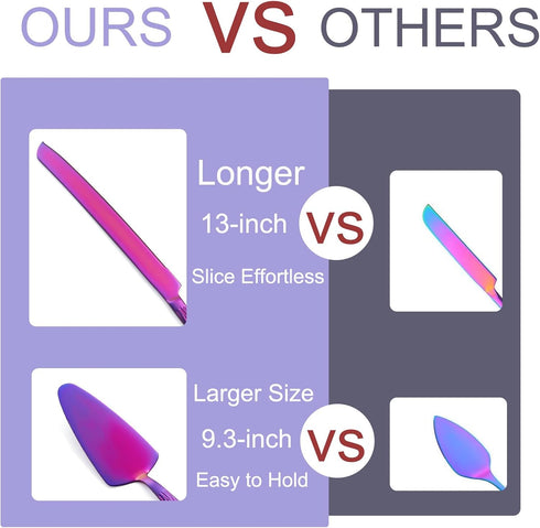 Purple Cake Cutter Set, Stainless Steel Cake Cutting Utensils Include 13-inch Cake Knife and 9.3-inch Cake Server for Weddings, Birthdays, and Ann...