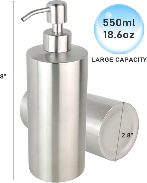 18 oz Large Countertop Soap Dispenser, Brushed Nickel Stainless Steel Soap Pump Bottle - Rust and Leak Proof Liquid Hand Soap Pump, for Bathroom &...